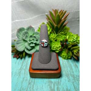 Zuni Handmade <b>Statement</b> <b>Ring</b> Multi-Striated with Natural Stone Sterling <b>Silver</b> Oval Cut Size 7.5 Everyday Wear IGI Certified - Product Image 1