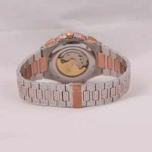 Gold Edition 47mm Two-Tone VVS Moissanite Diamond Crown Watch Totalmente Iced Hip Hop Style Royal Blue Auto-Date Dial Moda unisex - Product Image 4