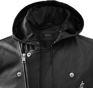 Chaleco de Cuero Genuino para Hombre, Talla Grande, Invierno, con Capucha, Transpirable, Estilo Motero, con Botones de Cuerno, Venta al Por Mayor - Product Image 4