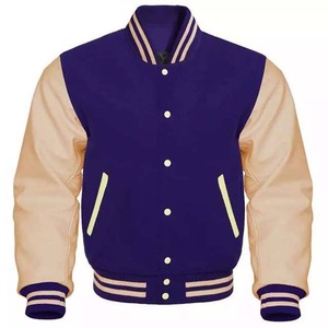 Chaqueta Universitaria de Cuero de la Mejor Calidad, Chaqueta de Cuello Alto con Logotipo Personalizado Bordado para Hombre, Colores de Tela Personalizados con Parches - Product Image 1
