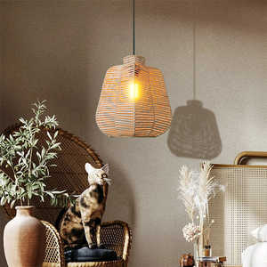 Suspension d'abat-jour en rotin tissé à la main pour décoration intérieure luminaire de plafond naturel pour salon salle à manger - Product Image 2