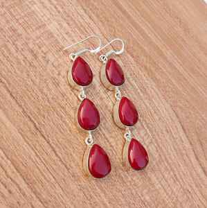 ต่างหูหินสีแดงปะการังหลายแบบห้อย925เครื่องประดับ Boho ชุบเงินทำด้วยมือของขวัญสำหรับต่างหูลดลงชาติพันธุ์ของเธอ - Product Image 2