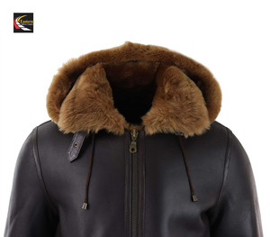 Blouson aviateur en peau de mouton véritable marron pour homme - Product Image 3
