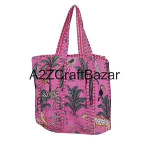 Sac fourre-tout grand format en coton 100% rayé, fait main en Inde, avec longue poignée, pour femme, idéal pour les voyages, les courses, le travail et l'usage quotidien. - Product Image 1