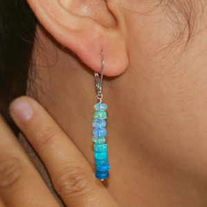 Pendientes colgantes de cuentas de Plata de Ley 925 con ópalo Paraiba, joyería fina de piedra natal para mujer para fiesta, aniversario, regalo de boda - Product Image 2