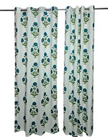 Rideaux 100% coton en gros, imprimés à la main, motif floral bleu, œillets faits à la main, pour fenêtres et portes, tailles personnalisées