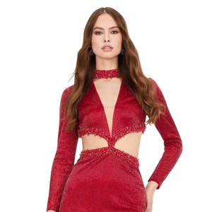 มินิเดรสรัดรูปแฟชั่นของผู้หญิงที่สง่างามชุดเดรสสั้นทรงตรงปักลายความแตกแยกเล็กน้อยสไตล์คลับชุดราตรีธรรมชาติ - Product Image 1