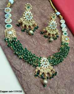 INDIAN TRADITIONAL <b>and</b> FASHIONABLE COPPER JEWELLERY BRIDAL WEDDING JEWELLERY <b>SET</b> for WOMEN <b>EARRINGS</b> <b>and</b> <b>NECKLACE</b> <b>SET</b> - Product Image 2
