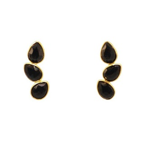 Nouvelle arrivée Onyx noir pierres précieuses 925 boucles d'oreilles en argent sterling en forme de poire plaqué or pour mariage ou cadeau - Product Image 1
