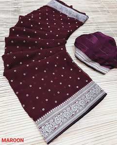 โรงงาน AG EXPORT ผลิตและจำหน่ายผ้าส่าหรีโพลีเอสเตอร์พร้อมส่ง มีลวดลายพู่ห้อยและประดับมุก เหมาะสำหรับงานแต่งงานและชุดเจ้าสาว - Product Image 3