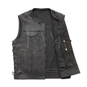 Wholesale Men's Motorcycle Club Leather <b>Vest</b> Solid <b>Black</b> For Custom Patches Design Your Own Men Leather <b>Vest</b> - Product Image 2