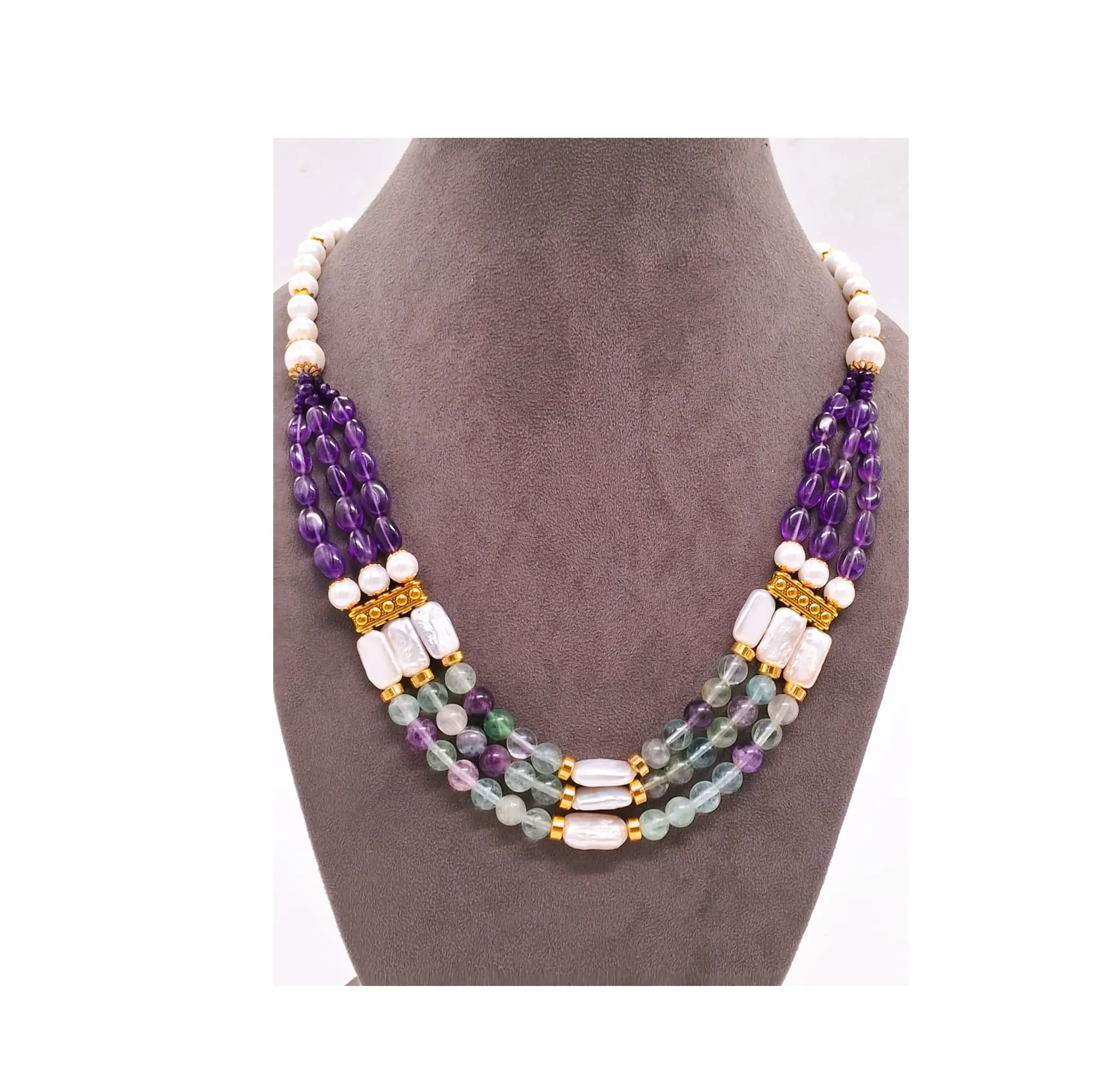 Kalung batu alam mutiara fluorit Mint Amethyst kualitas ekspor dengan tampilan elegan kalung perhiasan modis untuk wanita
