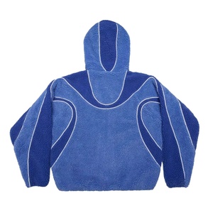 Superbe veste polaire à capuche pour homme, motif géométrique color-block noir, style streetwear, chaude pour l'hiver, décontractée, en laine d'agneau, avec protection faciale - Product Image 2