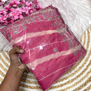 Sari Rosa de Organza de Alta Demanda, Impresionante y Elegante, Estilo Étnico, Último Modelo en Exportación, Blusa Exclusiva para Bodas y Fiestas - Product Image 1