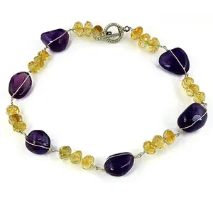 Collar de Cuentas de Amatista y Citrino para Mujer, Elegante Joyería de Cristal con Piedras Preciosas - Product Image 1