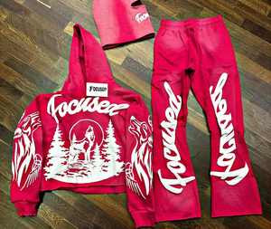 OEM Ensembles empilés de logo imprimé bouffant personnalisé Costumes de survêtement Ensembles pour hommes Pantalons évasés deux pièces Ensembles Sweats à capuche Survêtements pour hommes - Product Image 6