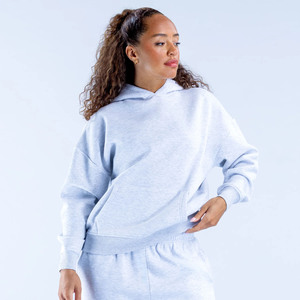 Sudadera con capucha gris personalizada de talla grande para mujer, ropa deportiva transpirable antiarrugas de algodón, Sudadera con capucha para mujer - Product Image 3