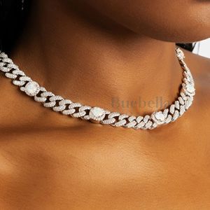 "Moissanite Opal Cuban Link <b>Chain</b> Necklace 12mm <b>14k</b> White <b>Gold</b> 925 Silver Hiphop Iced Cuban <b>Chain</b>" - Product Image 2