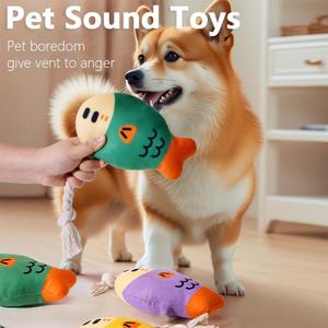 Jouets pour animaux de compagnie écologiques en gros, style dessin animé, pour chiens et chats, jouet à mâcher interactif résistant aux morsures, design en peluche de poisson - Product Image 5