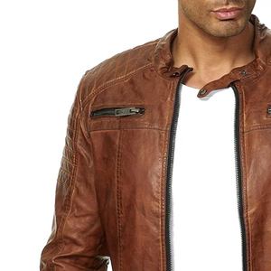 2024 Latest Design Fashion Wear Full Sleeve Leather Jackets Top Quality Casual <b>Zipper</b> Plain Color Men Leather Jacket <b>for</b> <b>Sale</b> - Product Image 4