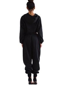 ชุดวอร์มลำลองสำหรับผู้หญิง เสื้อครอปมีฮู้ดพร้อมกางเกงขายาวพิมพ์ลายสีพื้น ผ้าฝ้าย 100% ระบายอากาศได้ดี - Product Image 6