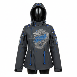 Veste Softshell Femme Imperméable Coupe-Vent Tissu Respirant Broderie Strass Logo Personnalisé Veste Softshell Femme Bleu - Product Image 1