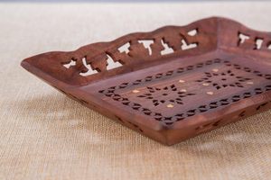 Wood Decorative Serving <b>Tray</b> for Hot & Cold <b>Drinks</b>/Vintage Rustic Decorative Handmade Sheesham Food Platter for Dining Tableware - Product Image 6