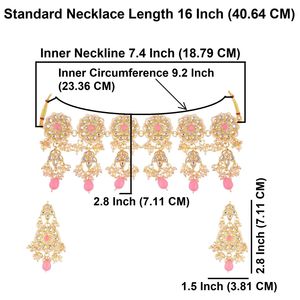 ชุดเครื่องประดับอินเดียขายส่งสร้อยคอโชคเกอร์ชุบทองต่างหูลูกปัดอัลลอยสีชมพูของขวัญโซ่ประกอบด้วยลูกแพร์หินหลัก - Product Image 3