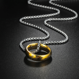 Collier vintage avec pendentif cercle mystérieux gravé de runes, en acier inoxydable plaqué or véritable 18 carats, longue chaîne pour pull - Product Image 3
