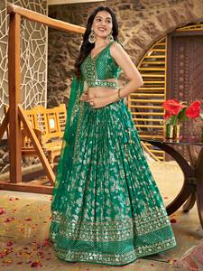 Ropa de boda de diseñador de calidad superior Jacquard de seda Dola de moda con lentejuelas y bordado Zari Lehenga Choli - Product Image 6