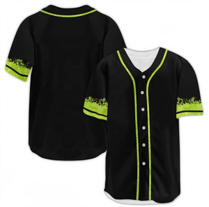 Maillot de baseball noir pour homme avec bordure verte, impression sublimée, évacuation de l'humidité, manches courtes, coupe classique, vêtements de sport pour adulte - Product Image 3