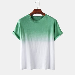Camiseta Casual de Cuello Redondo para Hombre, Manga Corta, Color Degradado, Teñido Liso, 100% Algodón, Transpirable y Ecológica - Product Image 1