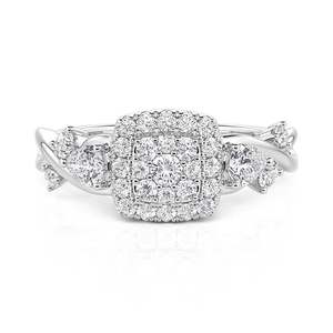 Jeulia Twisted Halo <b>Oval</b> Cut <b>Moissanite</b> Cluster <b>Engagement</b> <b>Ring</b> - Product Image 1