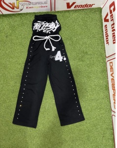 Pantalon de survêtement d'hiver grande taille 100% coton Rhinestone Baggy Jogger High Gsm Double Waist Flared Thick Rope String Lightweight - Product Image 1