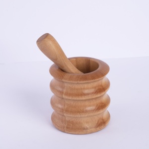Modern Ripple Design Beech Wood Mortar - Large Handcrafted Spice Crusher - Elegant Wavy <b>Edge</b> Kitchen <b>Tool</b> - Product Image 3