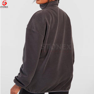 Sudadera de lana Polar de gran tamaño de alta calidad con media cremallera para mujer, sudaderas con capucha de poliéster liso cálido para invierno con cuello levantado - Product Image 6