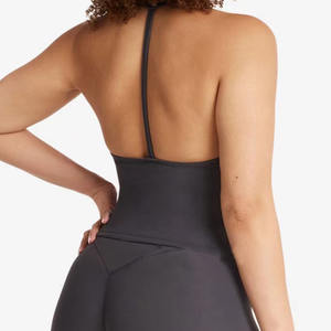 Women's Casual Sports Halter Neck Tank Top High Strength Yoga Breathable Gym Vest Front Logo Knitted Spandex/<b>Nylon</b> - Product Image 4