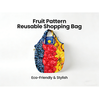 Sacs de courses en polyester écologiques personnalisés - Sacs à main pliables de grande capacité à imprimé fruits avec poignées en polyester pour usage quotidien