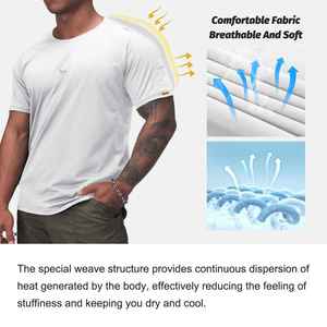 Camiseta personalizada con cuello redondo para deportes al aire libre de verano para hombre, camiseta de manga corta de poliéster 100% con patrón sólido - Product Image 2