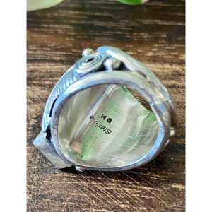 Royston Turquoise & Sterling <b>Silver</b> <b>Ring</b> Fashionable Navajo Design with Gold Plating Size 5.75 Stainless Steel Inlay Setting - Product Image 5