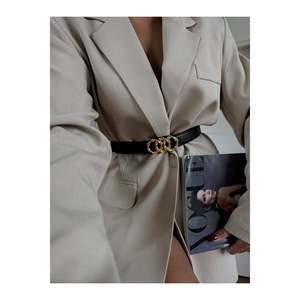 Genuine <b>Domed</b> Leather Combined <b>Ring</b> Buckle Women's Trouser Belt, Jacket Belt, Dress Belt - Black - Product Image 4