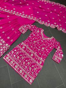 Robe de costume pour femmes, Faux Georgette avec broderie, Style Plazzo, indien, Salwar, Kameez - Product Image 4