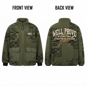 Premium 450 GSM 100% Wool Breathable Sherpa <b>Jacket</b> for <b>Black</b> Contrast Panel Custom Logo Autumn <b>Fleece</b> Outerwear <b>Men's</b> - Product Image 6