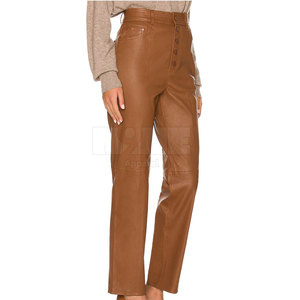 2025 sur mesure femmes pantalon en cuir respirant taille moyenne plat avant conception décontracté haute qualité droite hiver Collection faite - Product Image 2