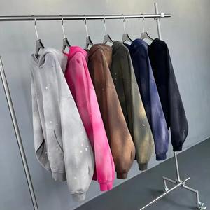 Custom Men's 450GSM Streetwear Retro Casual Oversized Hoodie Splash <b>Ink</b> <b>Distress</b> Ripped Monkey Wash Spray Dyed Solid Pattern - Product Image 6