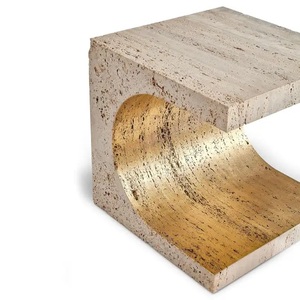Modern Travertine Stone Side <b>Table</b> with Curved Sculptural Base Luxury Accent End <b>Table</b> for Stylish Living Room Decor - Product Image 2