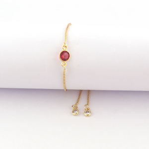 สร้อยข้อมือควอทซ์และ CZ ทรงกลมสีแดงแบบเรียบง่ายพร้อมกล่องชุบทองสร้อยข้อมือแบบปรับได้สำหรับผู้หญิง - Product Image 4