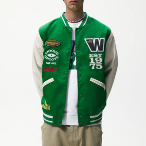 Nuevo 2023 venta al por mayor precio barato cortavientos al aire libre Letterman cálido acolchado personalizado hombres prendas de vestir exteriores personalizadas mujeres chaqueta bomber de mezclilla - Product Image 4