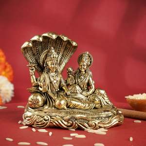 Ídolo Hecho a Mano de 7 CM del Dios Vishnu Lakshmi con Sheshnaag, Decoración Tradicional de Latón para el Hogar, para Diwali, para la Pared de la Sala de Estar - Product Image 1