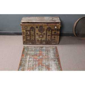 Petit tapis turc écologique en latex 2,4x4,5 pi (72x138 cm) Tapis en laine vintage orange patchwork - Product Image 4